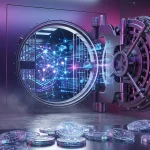 Modern bank vault revealing blockchain network representing tokenized deposit infrastructure